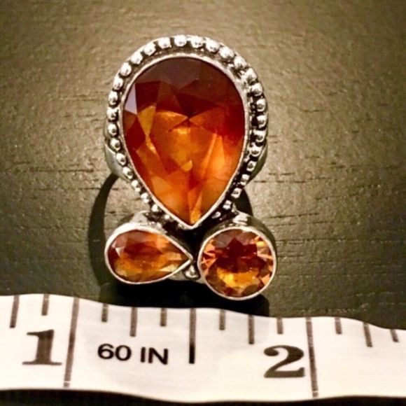 Artisan Golden Orange Topaz Silver Ring Sz 6.25 - Picture 7 of 7
